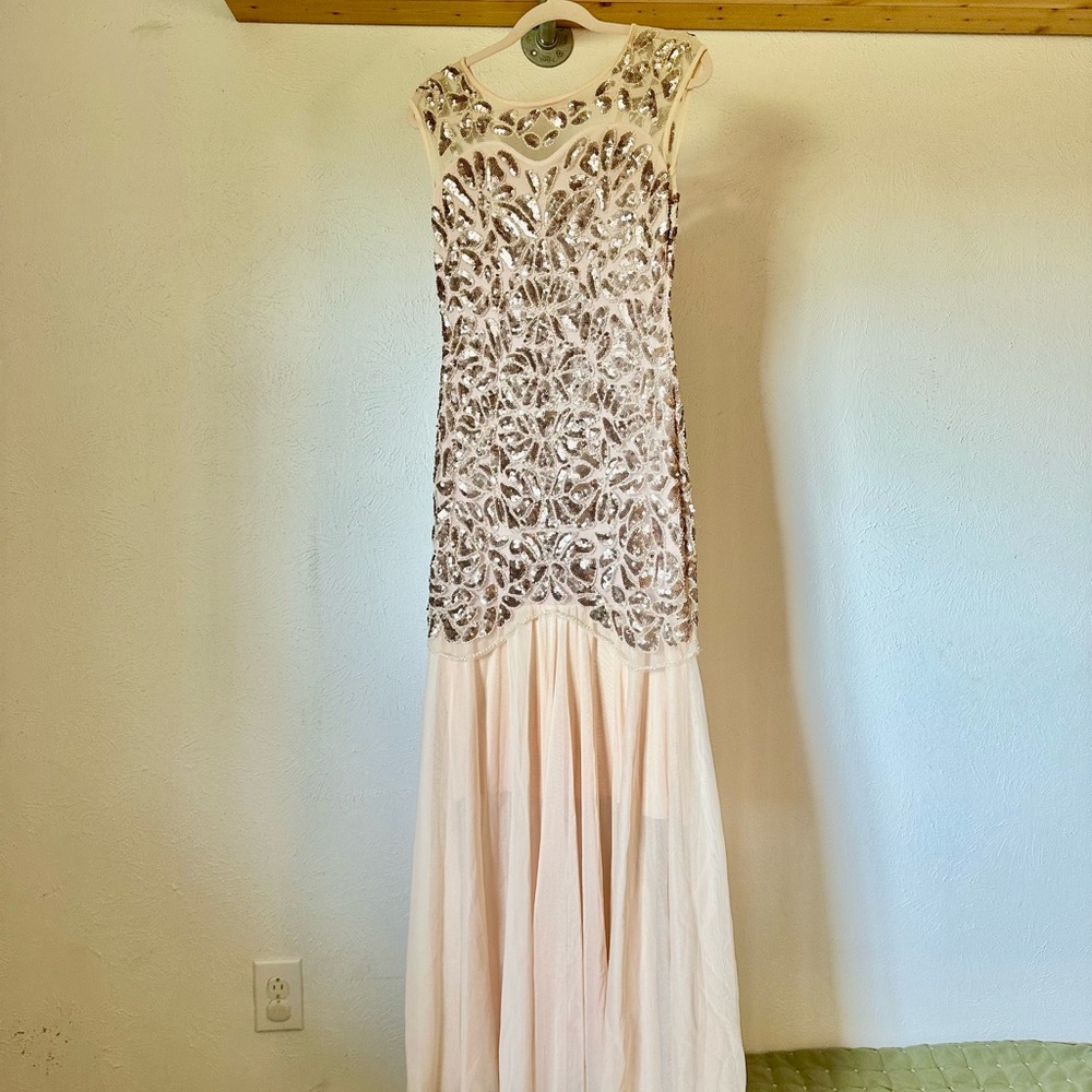 Elegant Rose Gold Sequin Evening Gown